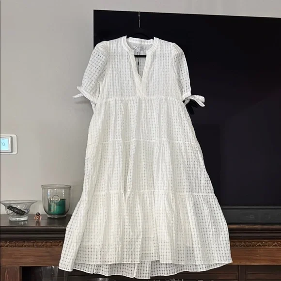 English Factory | Dresses | English Factory Gingham Tiered Midi Dress Size  Large New With Tags White | Poshmark